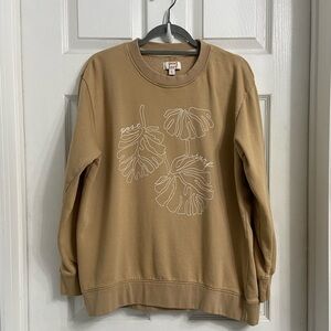 Post Surf Monstera Plant Graphic Sweatshirt Women’s Size Large Tan Pullover
